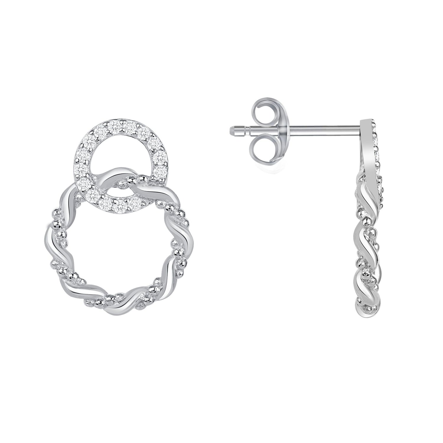 925 Sterling Silver Linked Circle CZ Stud Earrings