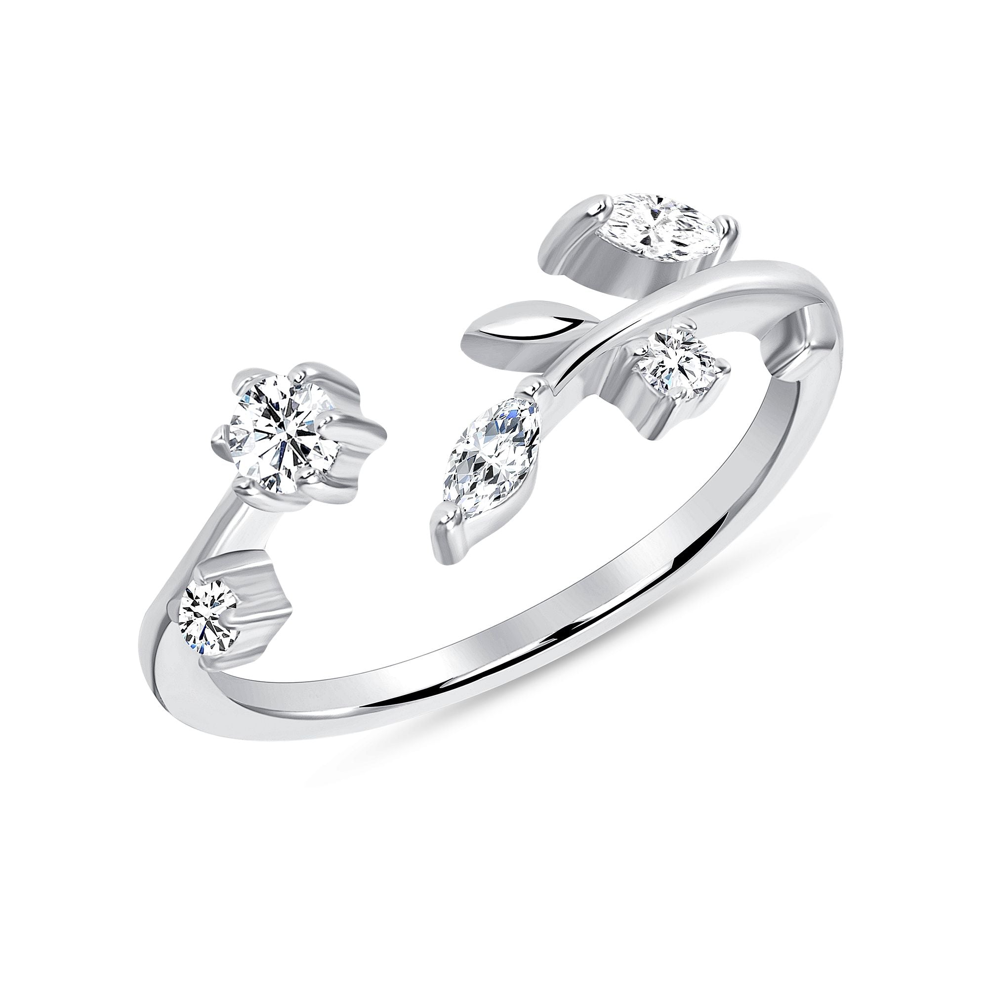 925 Sterling Silver Marquise and Round CZ Open Fashion Ring
