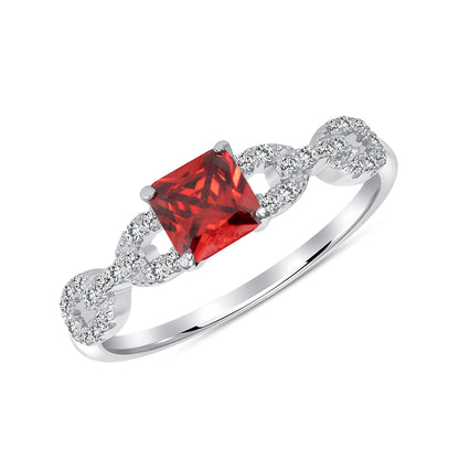 925 Sterling Silver Square Gemstone &amp; CZ Solitaire Ring