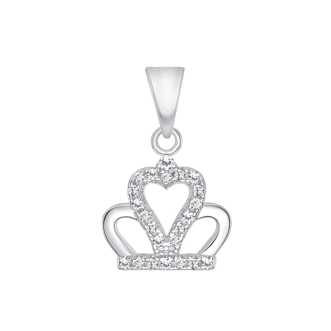 925 Sterling Silver Round Cut CZ Accented Heart Crown Pendant &amp; Stud Earrings Jewelry Set