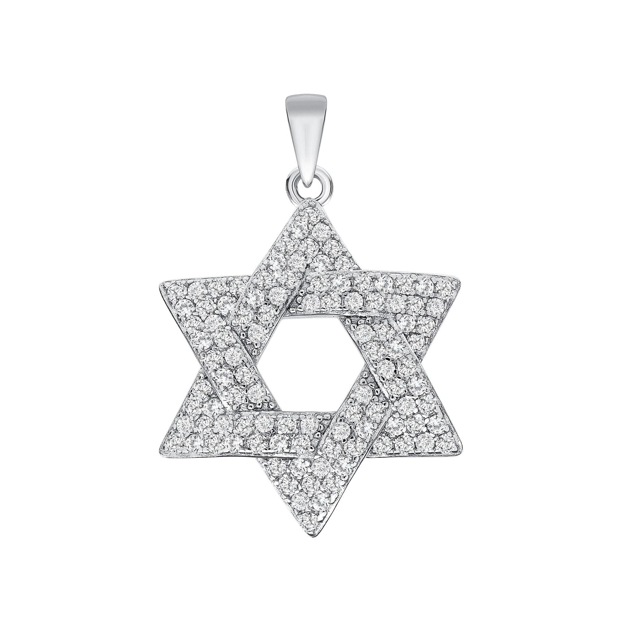 925 Sterling Silver Double Row CZ Studded Star of David Pendant