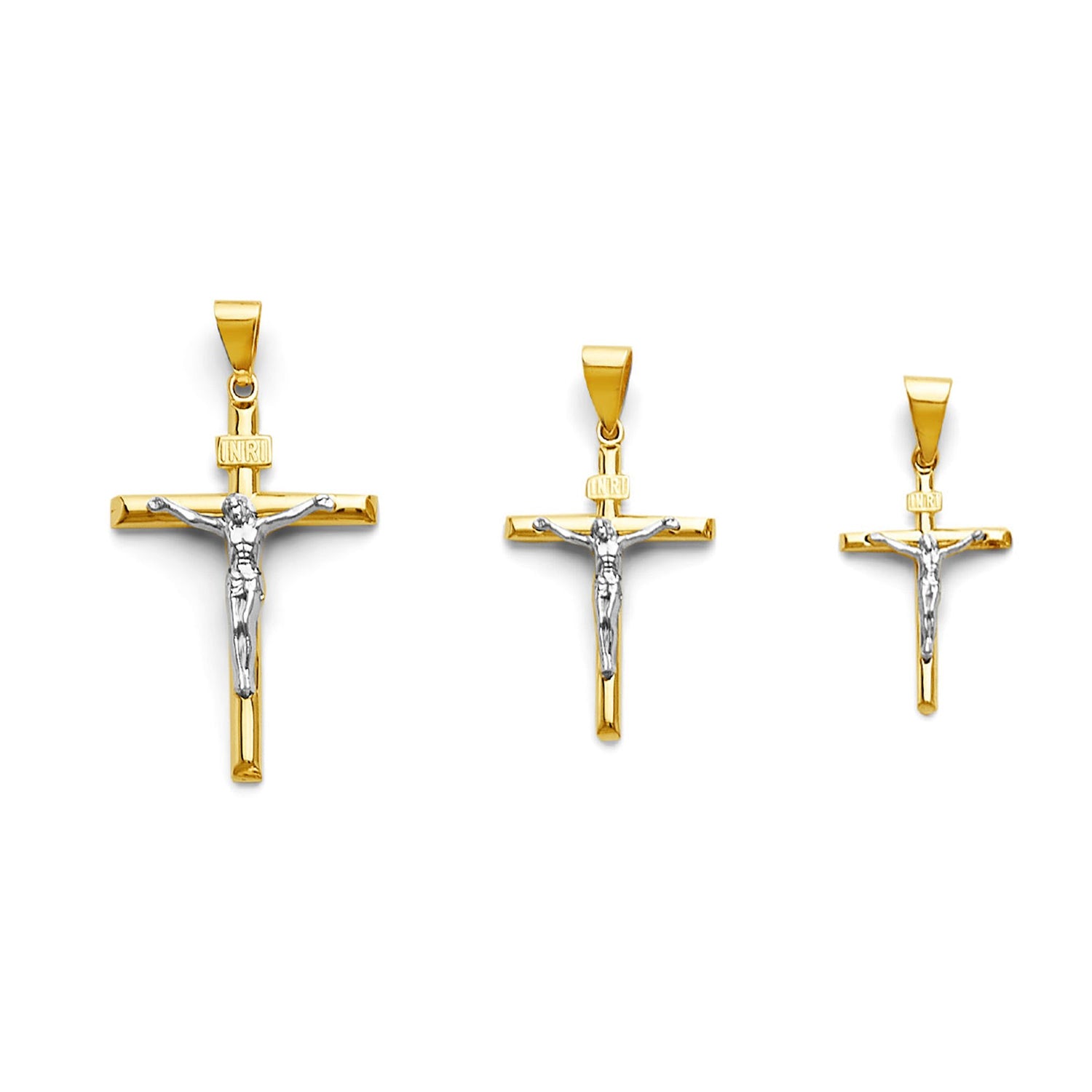 Two Tone Gold INRI Crucifix Cross Pendant