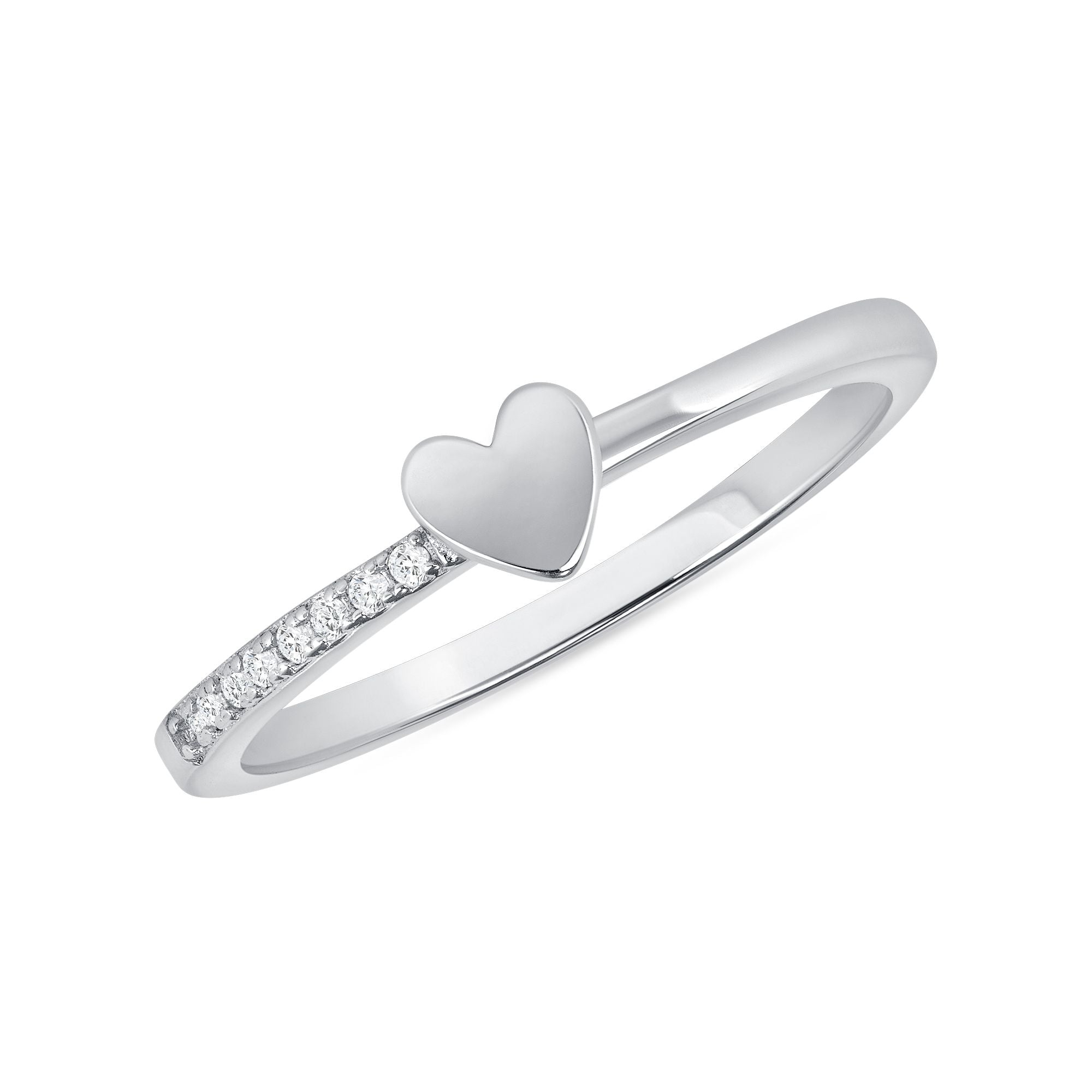 925 Sterling Silver Round CZ Heart Halfway Fashion Ring