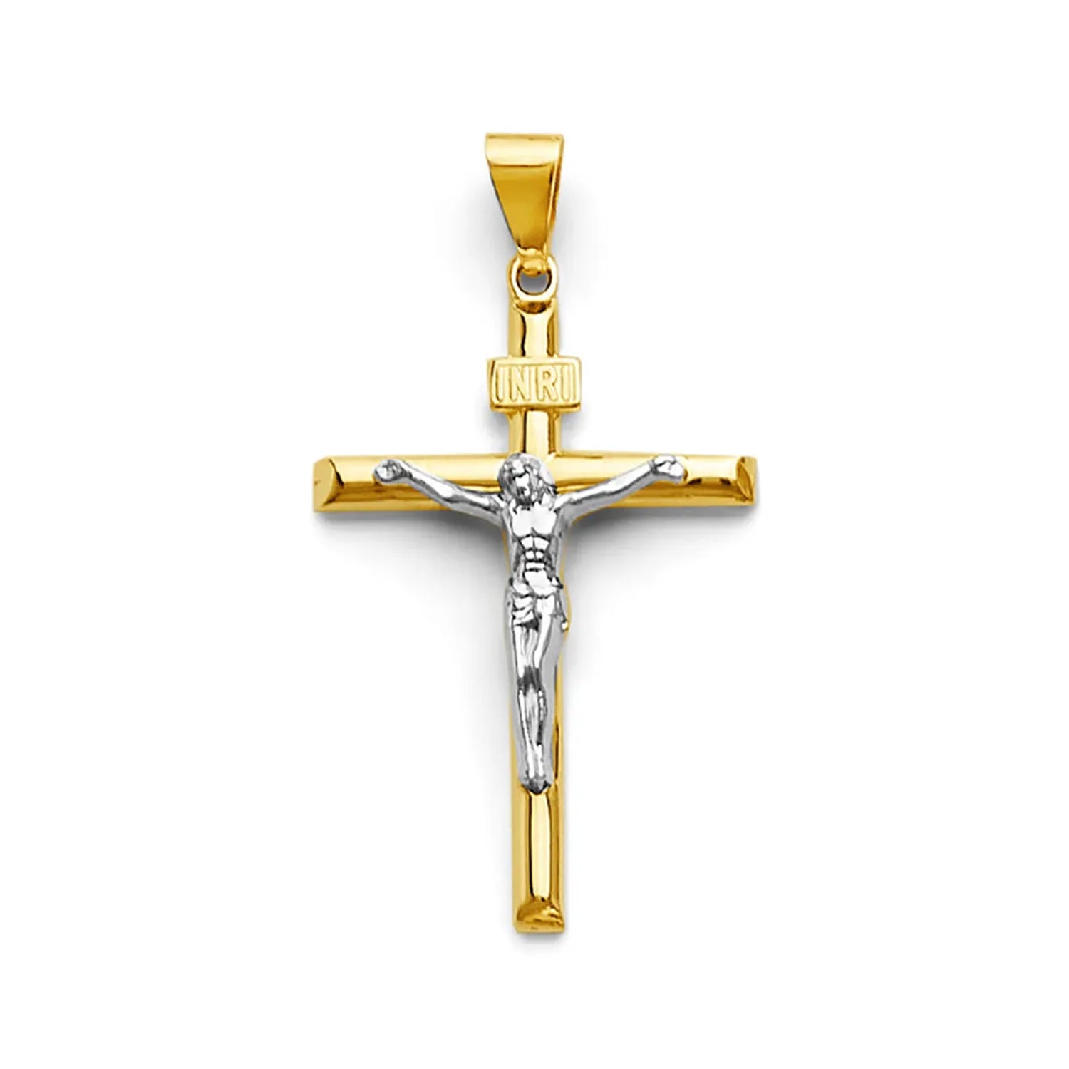 Two Tone Gold INRI Crucifix Cross Pendant