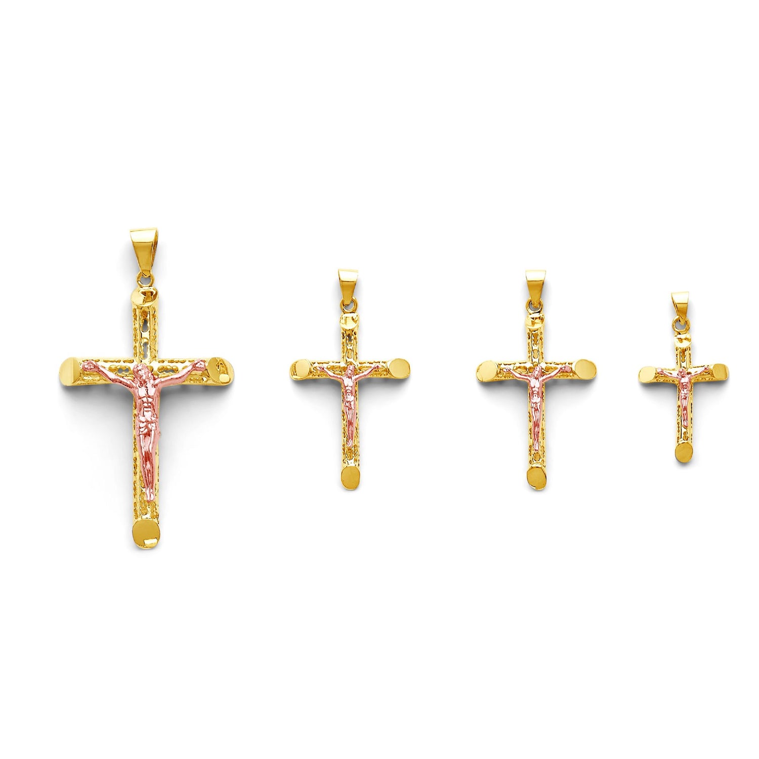 Two Tone Gold Hollow 3D Cutout Crucifix Cross Pendant