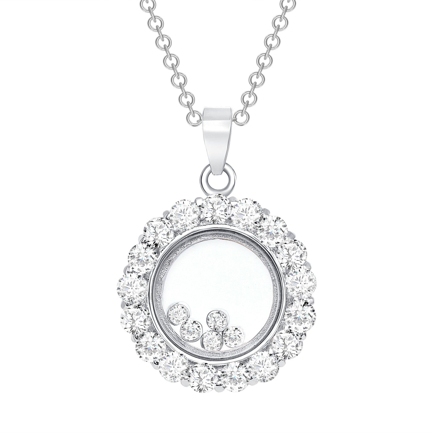 925 Sterling Silver Round Cut CZ Floating Stones Circle Pendant