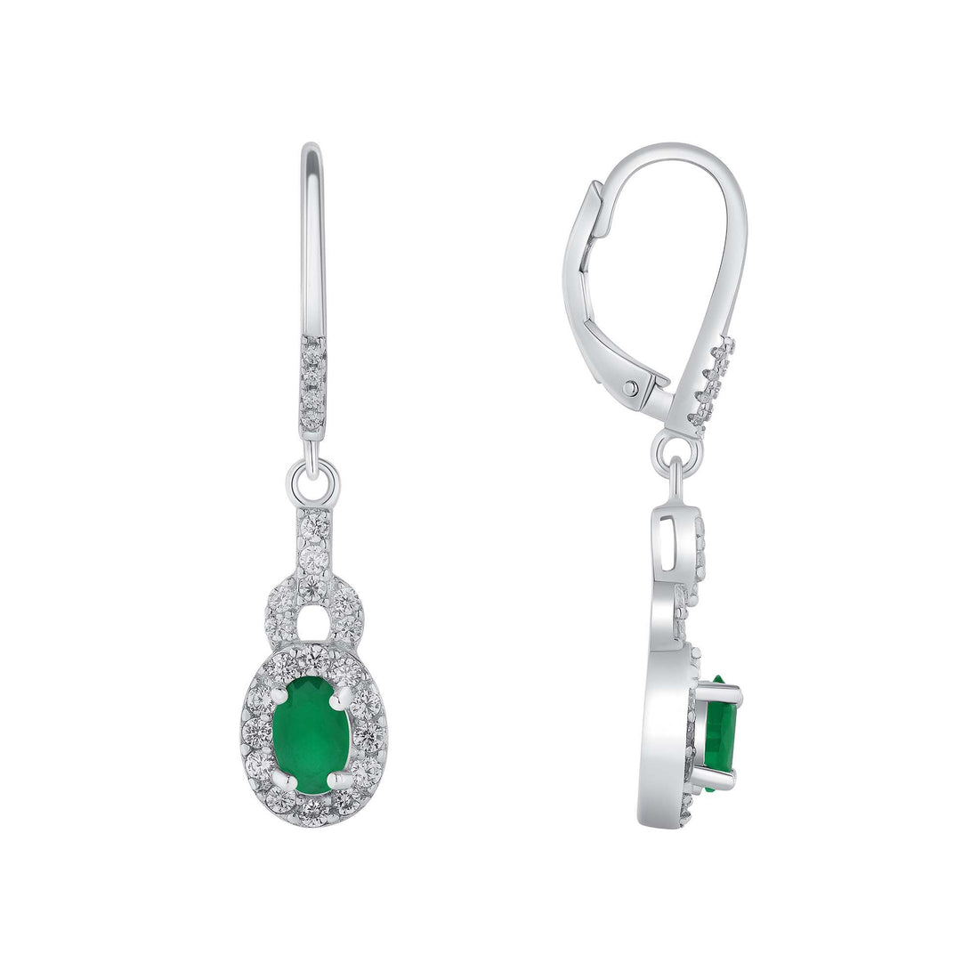 925 Sterling Silver Oval CZ Dangle Earrings