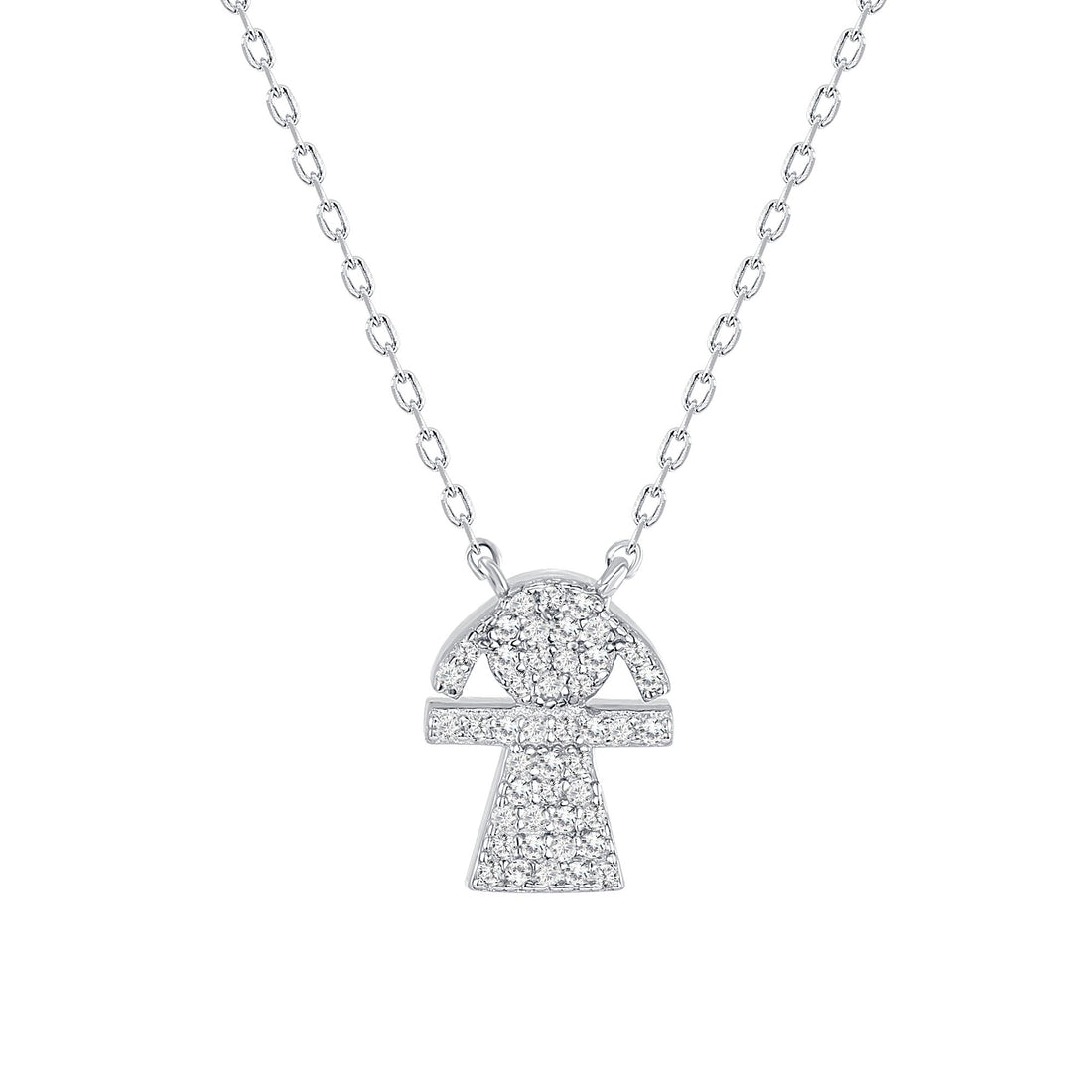 925 Sterling Silver Pavé CZ Feminine Stick Figure Pendant Necklace