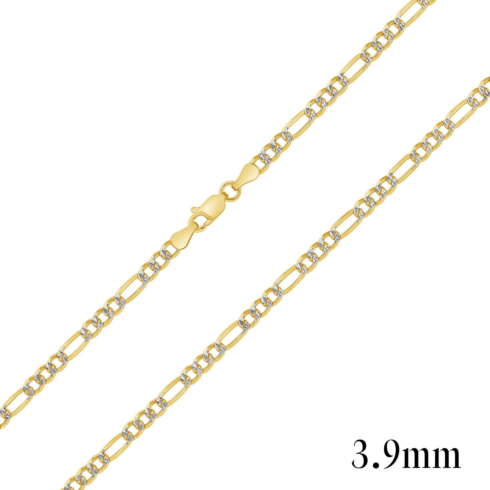 925 Sterling Silver Gold Plated Two-Tone Pavé 3.9mm Figaro Chain