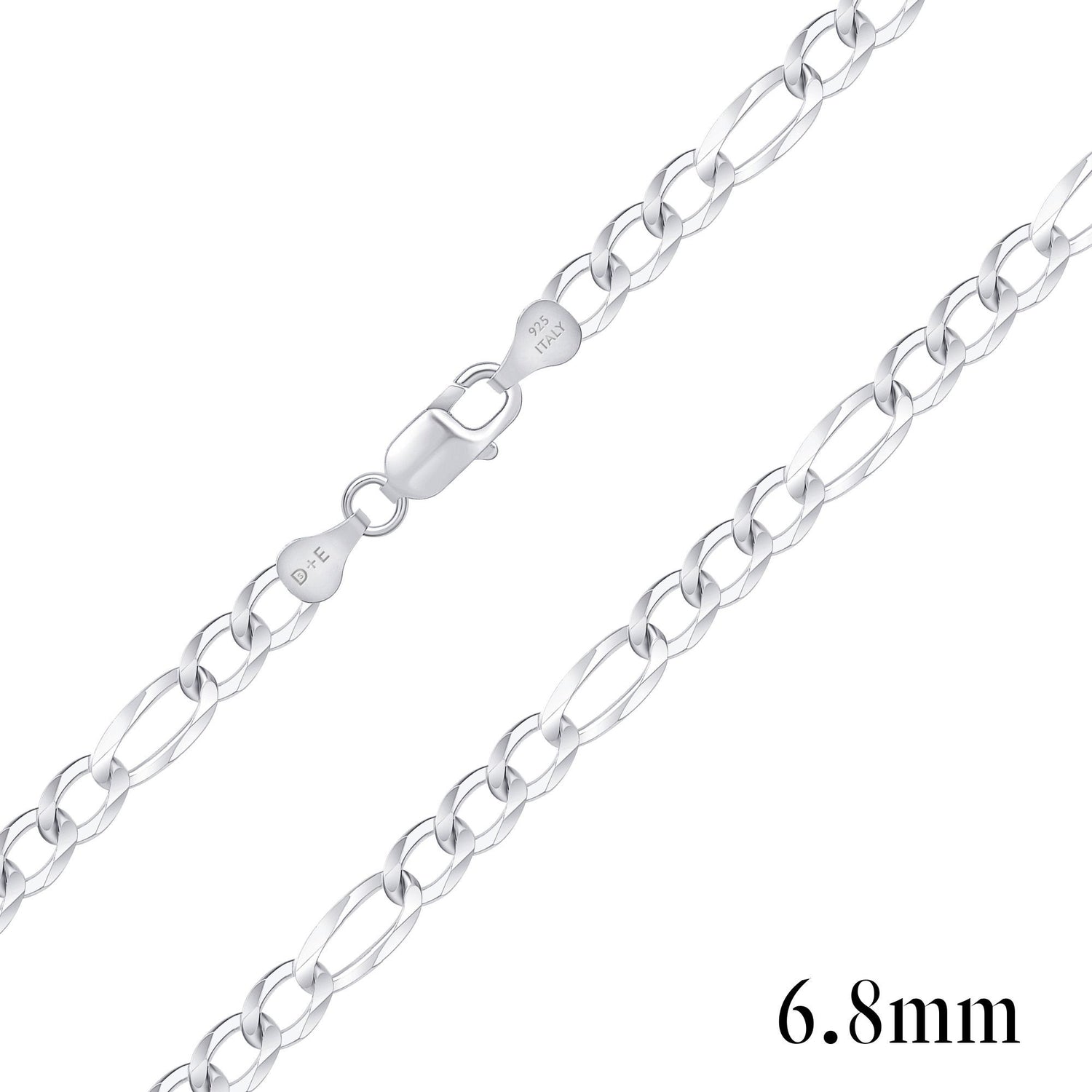 925 Sterling Silver 6.8mm Figaro Chain