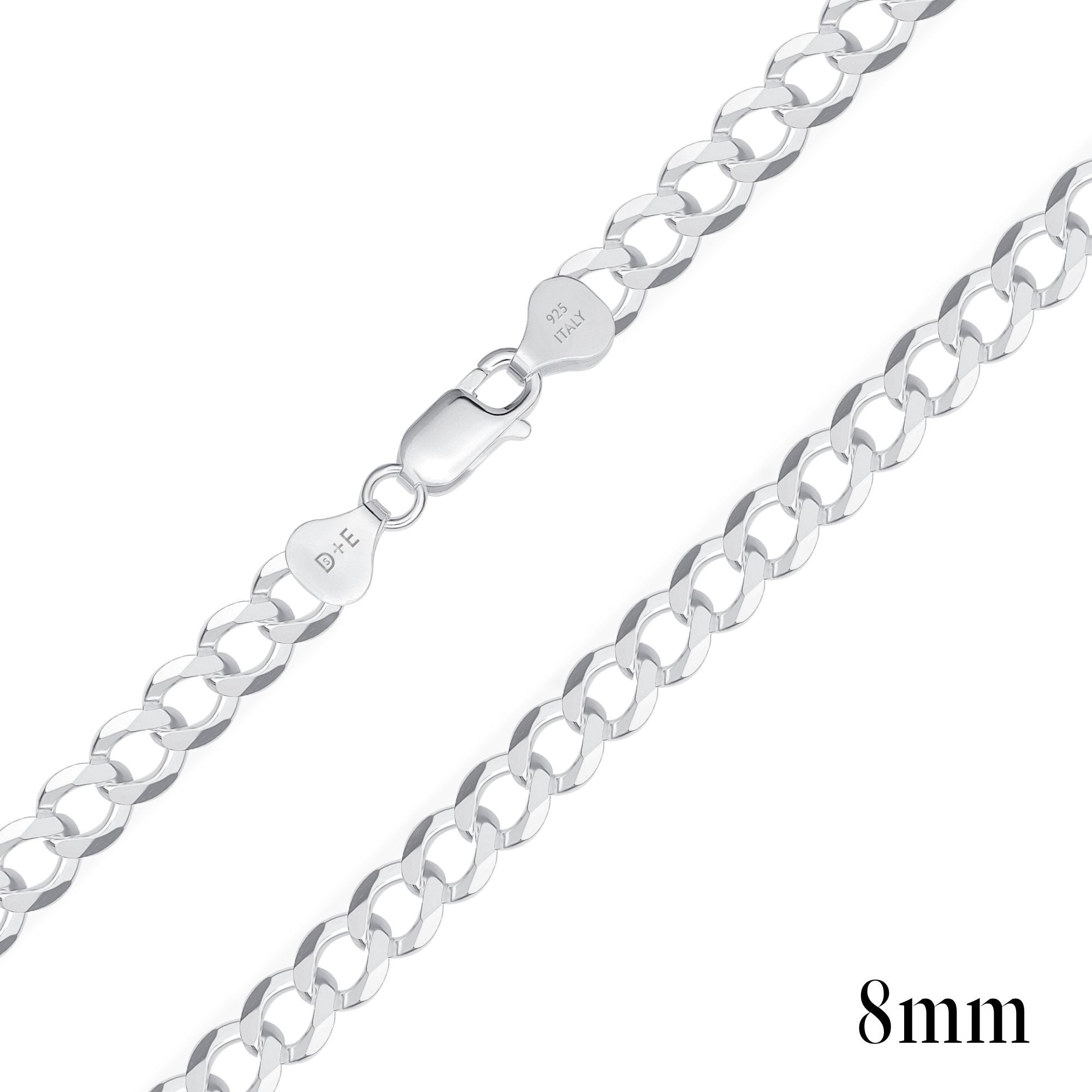 925 Sterling Silver 8mm Curb Chain