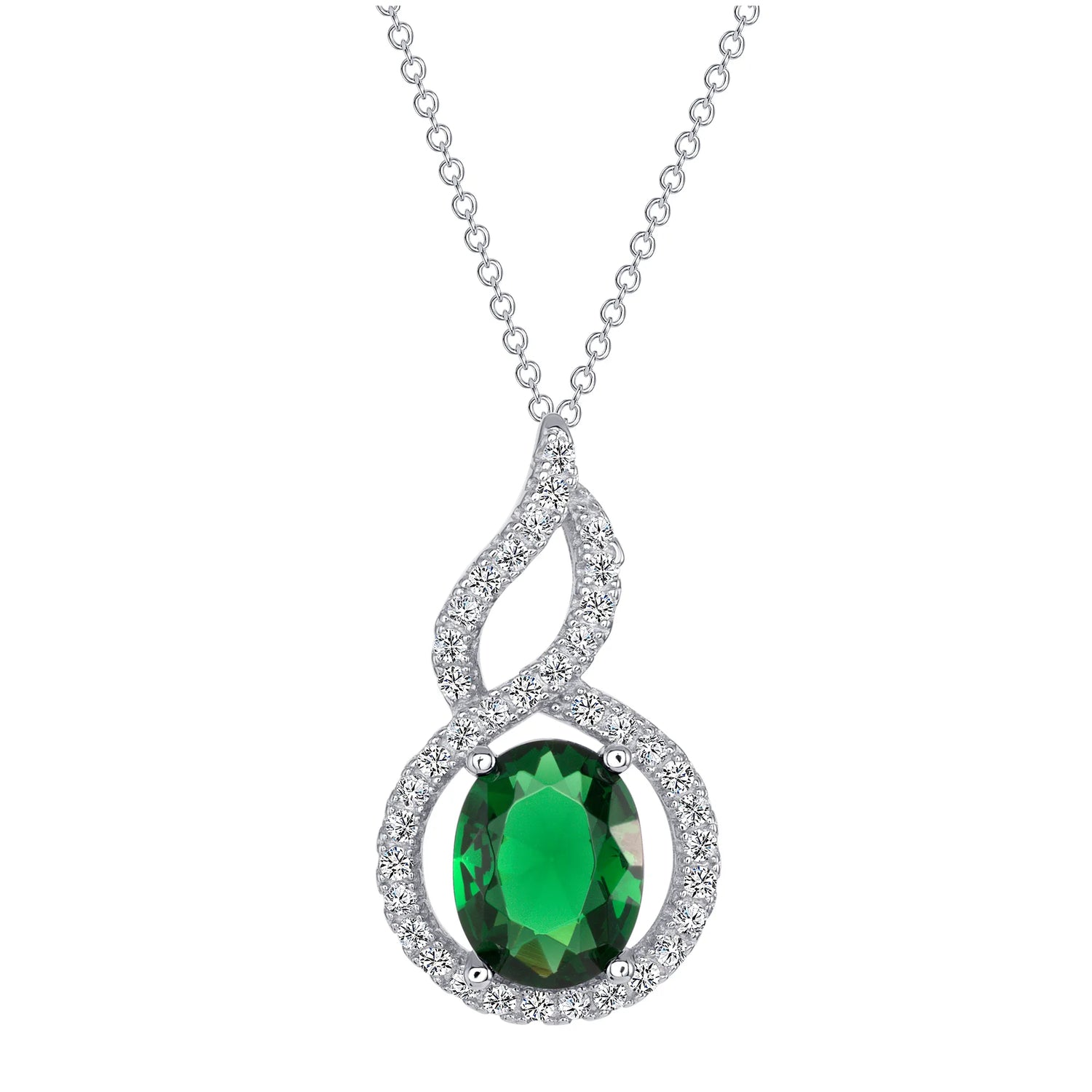 925 Sterling Silver Oval Cut Green CZ with Twisted CZ Halo Teardrop Pendant &amp; Earrings Jewelry Set