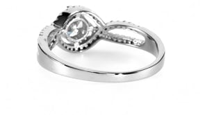 925 Sterling Silver Round Cut CZ with Halo &amp; Pavé Twisted Band Engagement Ring