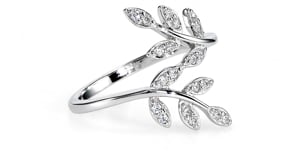 925 Sterling Silver Round CZ Leaf Ends Fashion Ring