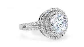 925 Sterling Silver Double Halo Pavé Round CZ Engagement Ring