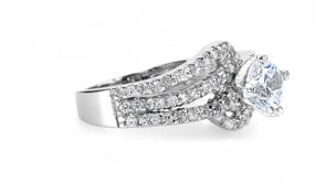 925 Sterling Silver Round Cut Pavé Split Curved Band Engagement Ring