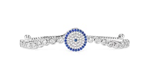 925 Sterling Silver Pavé Blue &amp; White CZ Evil Eye with Bezel Set Round CZ Bolo Bracelet