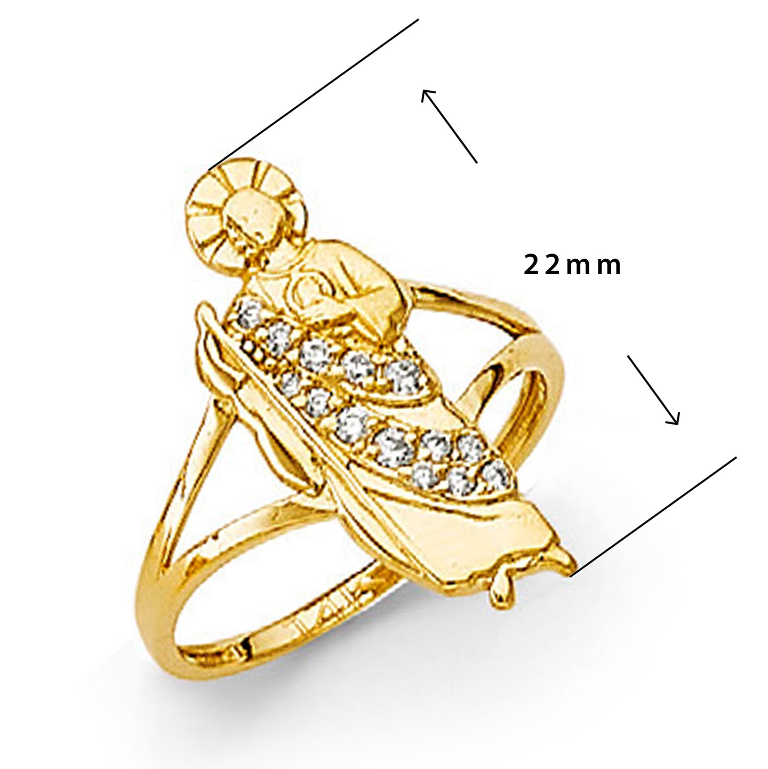 Yellow Gold Round CZ St. Judas Split Band Religious Ring